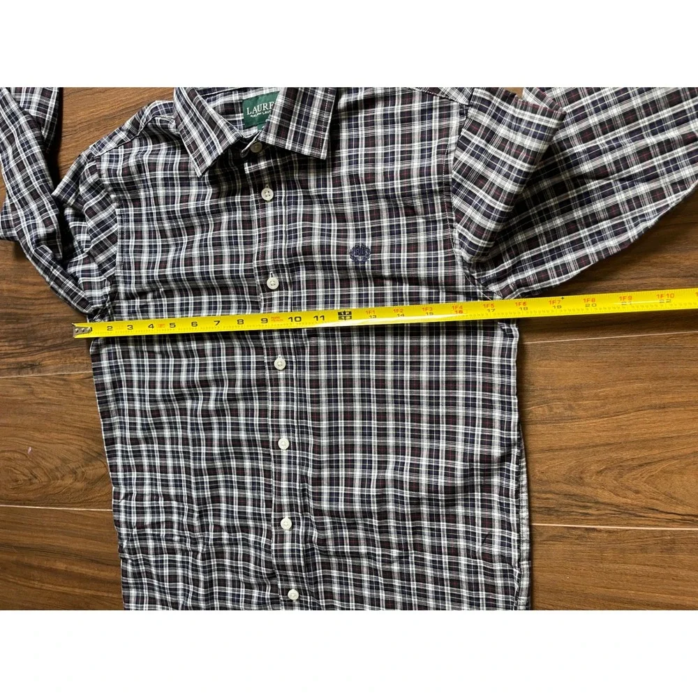 Lauren Ralph Lauren Kids Navy Plaid Button Down Shirt Size 14 Long Sleeve Logo